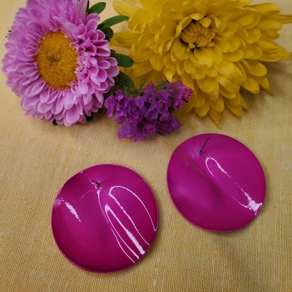 80s Inspired Circle Pink Earrings - Picture 2 of 2